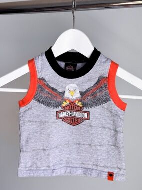 Harley-Davidson Toddler Muscle Shirt Grey Orange Eagle Graphic Tank 2T Biker